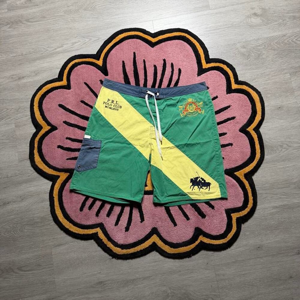 Vintage Y2K Polo Ralph Lauren Embroidered Crest Logo Water Swim Shorts Size 34